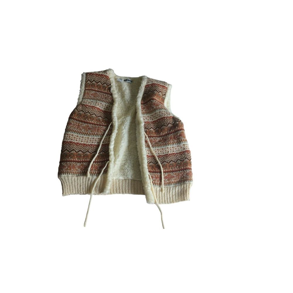Women's V-Neck Sweater Vest - Cream and Brown